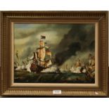 Sullivan (Contemporary) Marine battle scene, oil on board, signed, 28.5cm by 38.5cm