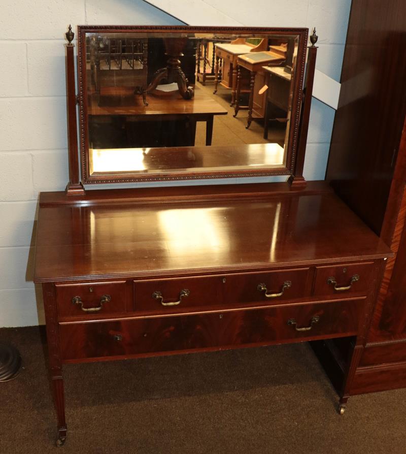 An Edwardian mahogany mirror fronted triple wardrobe, crossbanded and with egg and dart mouldings, - Image 2 of 3