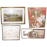 A large Victorian woolwork panel, interior scene and figures, 100cm by 75cm, a print after George