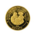 Vanuatu Gold Proof 100 Vatu 1997, commemorating Queen Mother 'Lady of the Century' obv. Queen Mother