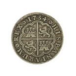 Spain, Silver 4 Reales 1734 JF, obv. PHILIPPUS V D G around crowned Shield of Arms, crowned M (