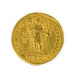 Roman, Valens (Emperor AD364-378), Gold Solidus, obv. 'D.N.VALENS PER F AVG' around diademed, draped