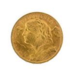 Switzerland, Gold 20 Francs 1935 L-B, obv. 'HELVETIA' above portrait of young female (