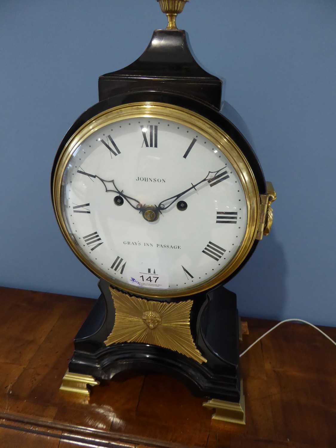 A Balloon Shaped Striking Table Clock, signed Johnson, Gray's Inn Passage, circa 1800, ebonised case - Image 10 of 10
