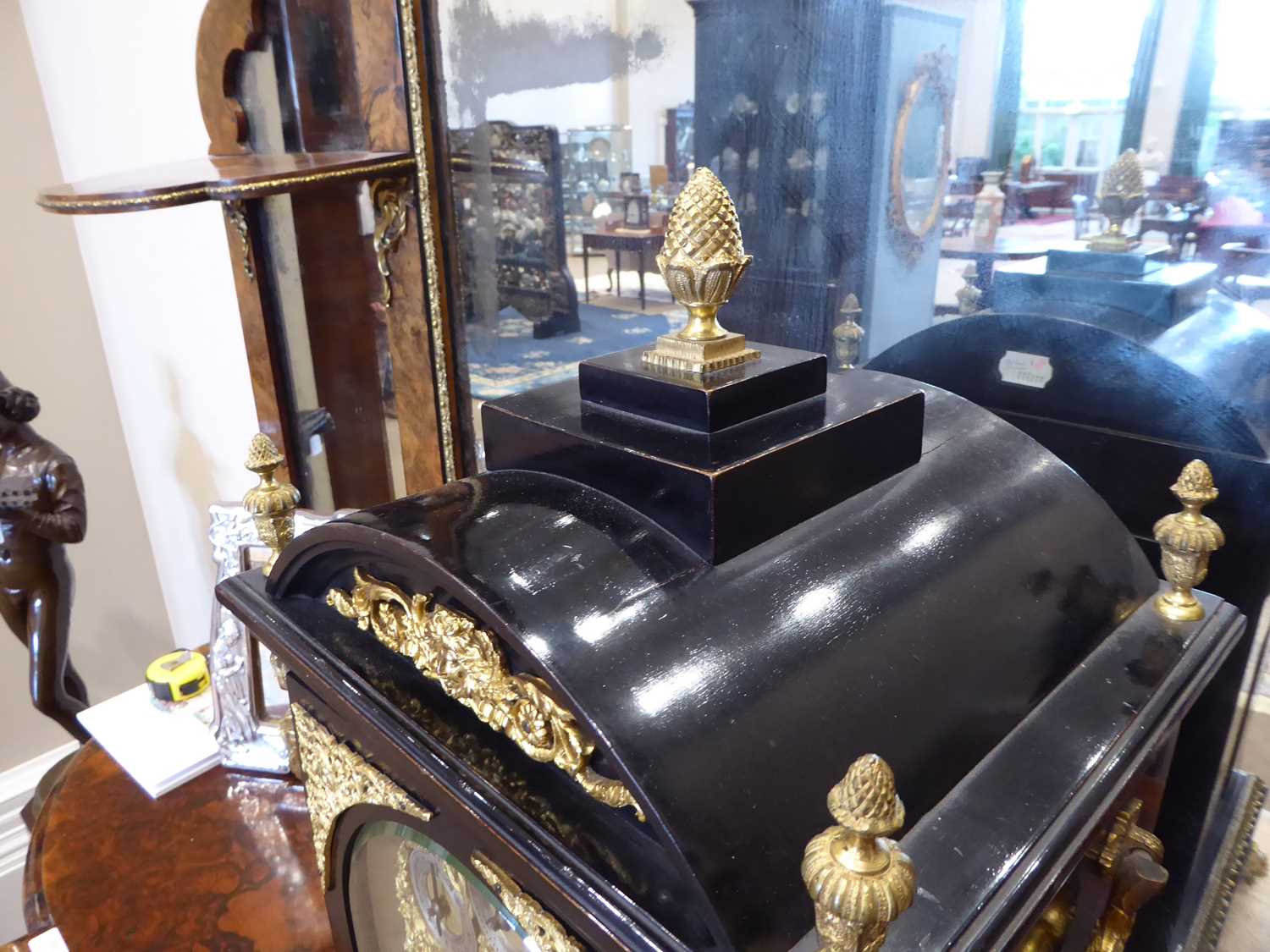 A Victorian Chiming Table Clock, circa 1870, ebonised and gilt metal mounted case, arch pediment - Image 5 of 8