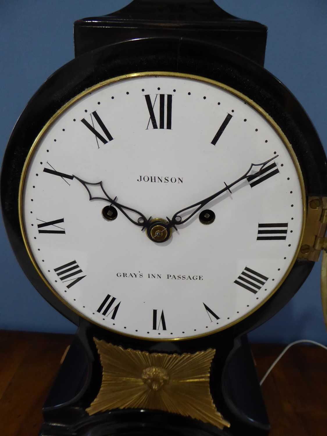 A Balloon Shaped Striking Table Clock, signed Johnson, Gray's Inn Passage, circa 1800, ebonised case - Image 9 of 10