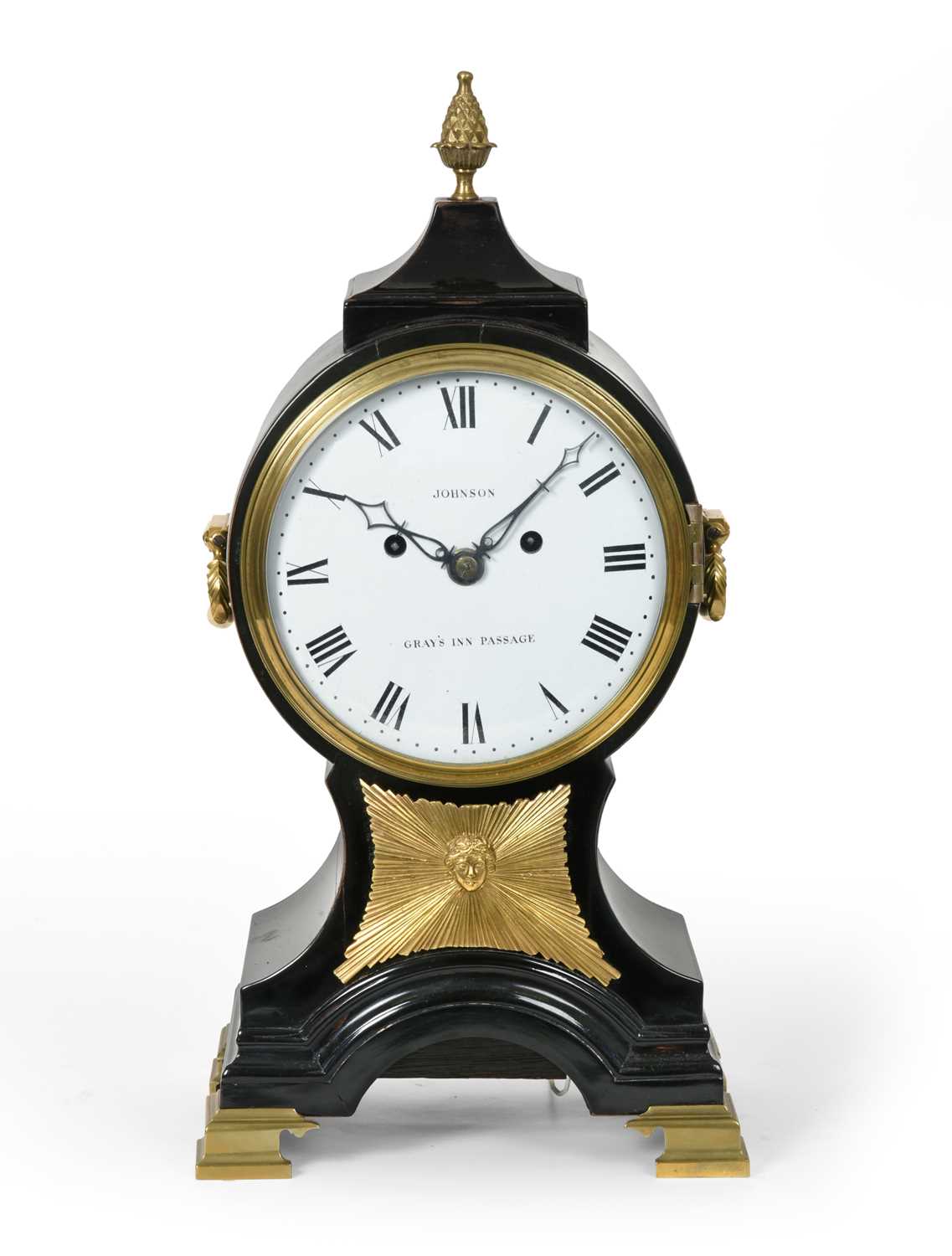 A Balloon Shaped Striking Table Clock, signed Johnson, Gray's Inn Passage, circa 1800, ebonised case