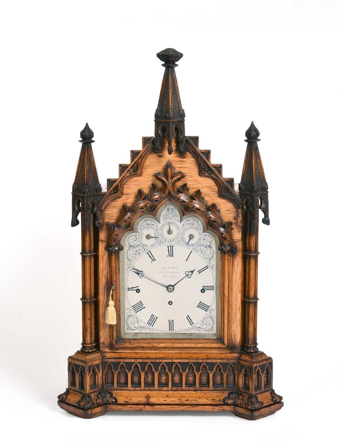 A Victorian Oak Chiming Table Clock, signed W.Boyle, 28 Cheapside, London, circa 1860, Gothic