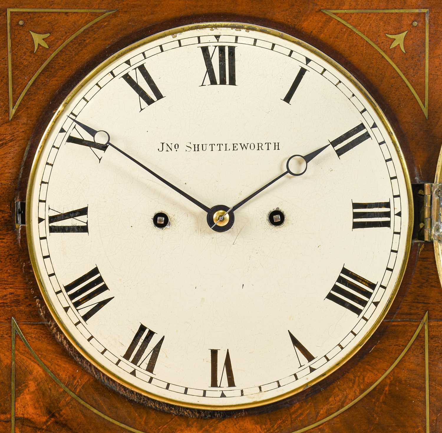 A Mahogany Brass Inlaid Striking Table Clock, signed Jno Shuttleworth, Colchester, circa 1820, - Image 3 of 9