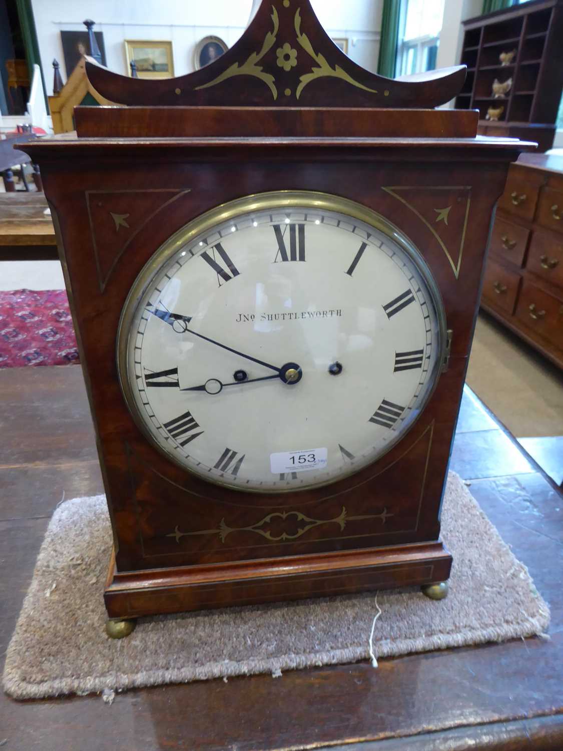 A Mahogany Brass Inlaid Striking Table Clock, signed Jno Shuttleworth, Colchester, circa 1820, - Image 9 of 9