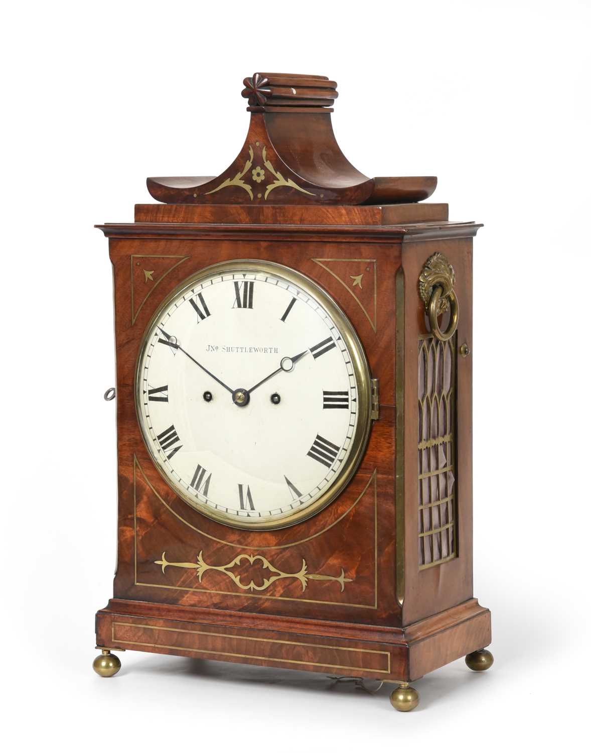 A Mahogany Brass Inlaid Striking Table Clock, signed Jno Shuttleworth, Colchester, circa 1820,