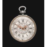 A Silver Alarm Verge Pocket Watch, signed Hubert, London, circa 1720, gilt fusee verge movement