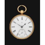 An 18 Carat Gold Open Faced Pocket Watch, 1878, single fusee lever movement numbered 91618, dust