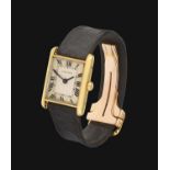An 18 Carat Gold Rectangular Wristwatch, signed Cartier, model: Tank, circa 1970, mechanical lever