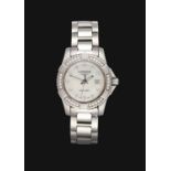 A Lady's Stainless Steel Diamond Set Calendar Centre Seconds Wristwatch, signed Longines, 300m/