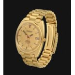 A Rare 18 Carat Gold Electronic Calendar Centre Seconds Wristwatch, signed Omega, Chronometer