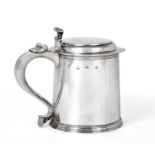 A William and Mary Silver Tankard, by Roger Grange, London, 1690, tapering cylindrical and on reeded