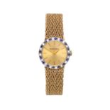 A Lady's 9 Carat Gold Diamond and Sapphire Set Wristwatch, signed Bueche Girod, 1979, mechanical
