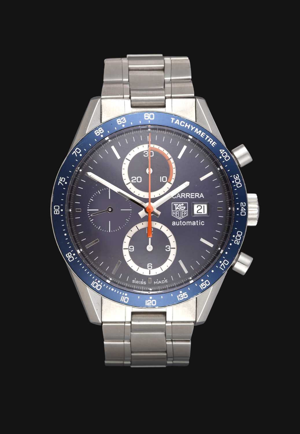 A Stainless Steel Automatic Calendar Chronograph Wristwatch, signed Tag Heuer, model: Carrera,