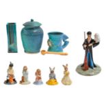 A quantity of boxed Royal Doulton Bunnykins and Harry Potter figures, quantity of glassware and