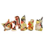 Five large pieces of Lorna Bailey pottery, includes two grotesque birds, stylised tea pot, two