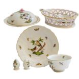 A collection of Herend porcelain in the Rotschild's Birds pattern including a muffin dish and cover,