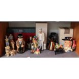 A collection of Royal Doulton character jugs and figures, together with other miscellaneous ceramics