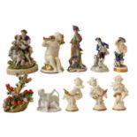 A group of china including Lladro, Dresden, Herend and Capodimonte, etc, (two trays)Condition