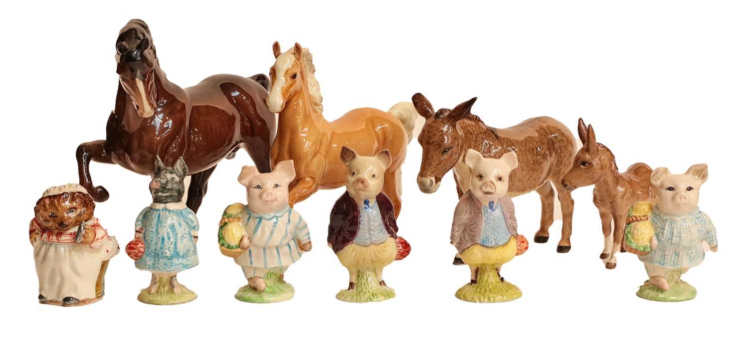 Beswick Beatrix Potter figures, donkeys, horses & foals (a.f); together with a group of household - Image 3 of 3