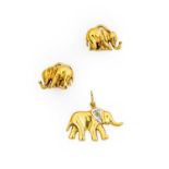 A diamond elephant pendant, the yellow plain polished elephant motif with eight-cut diamond