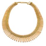 A fancy link necklace, the graduated yellow plain polished links forming a fringe motif, length 45.