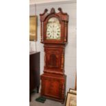 A mahogany eight day longcase clock, arch painted dial signed R Marshall, Wolsingham