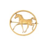 A 9 carat gold foal brooch, the yellow plain polished foal realistically modelled in a trotting