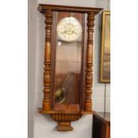 A walnut veneered Vienna type striking wall clock, circa 1890, twin spring barrel movement, striking