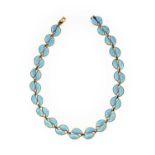 A Norweigian Enamel Necklace, by David Anderson, the double leaf motifs enameled in light blue,