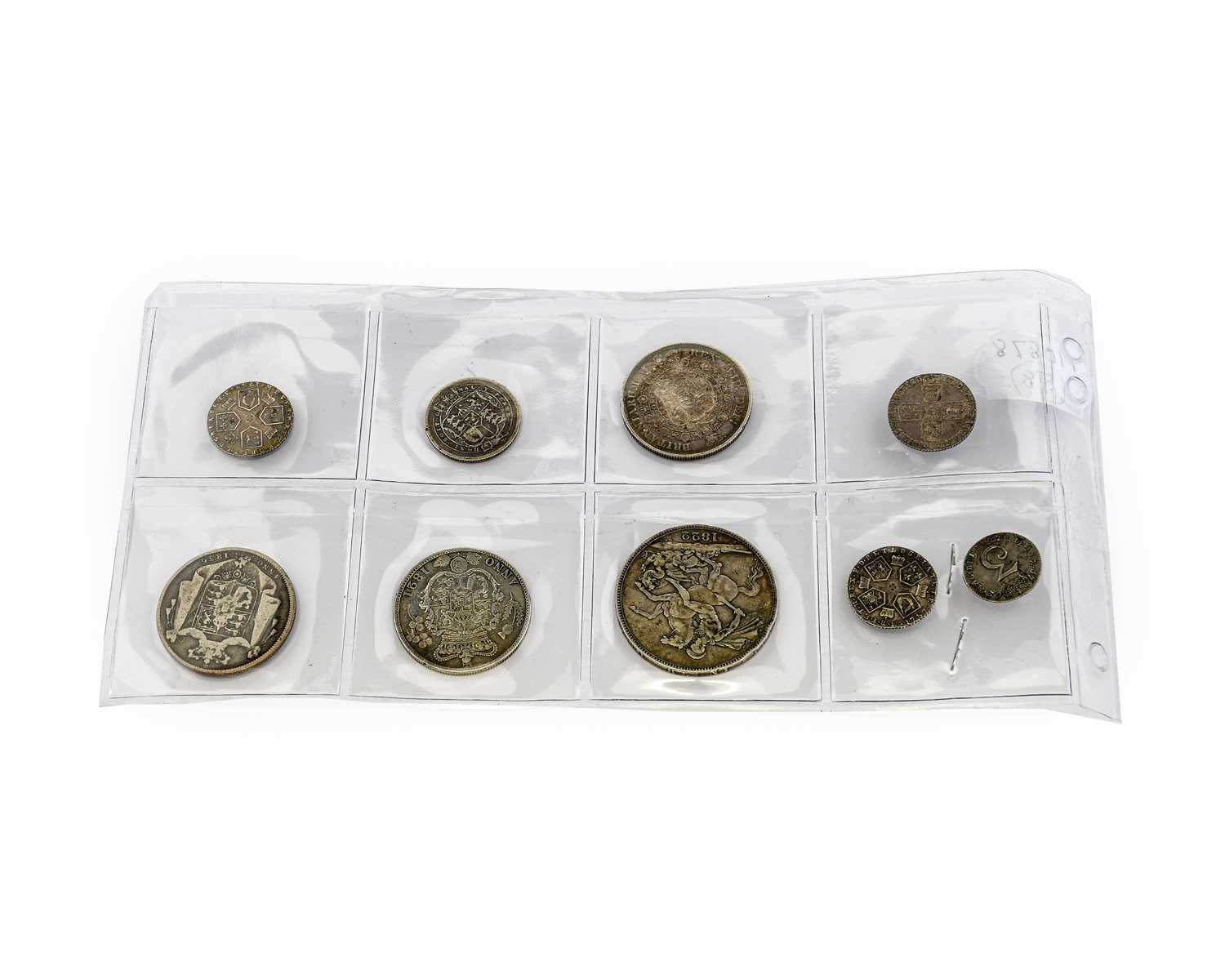 9 x Pre-Victoria Silver Coins comprising: George II, Sixpence 1758 good edge & surfaces, lustrous