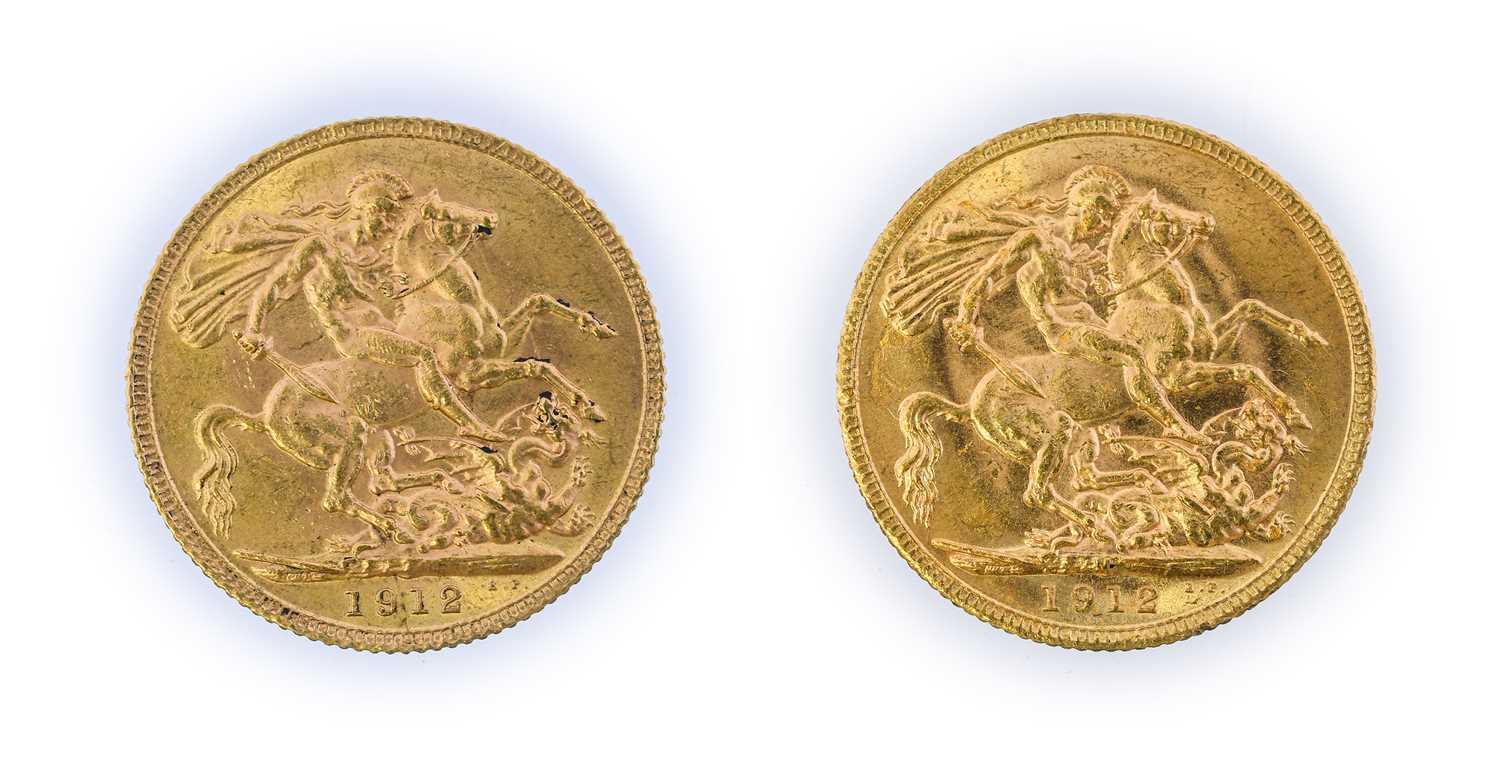 George V, Sovereigns (2), 1912 and 1912 Melbourne mint, bare head, (S.3996 and S.3999). Extremely