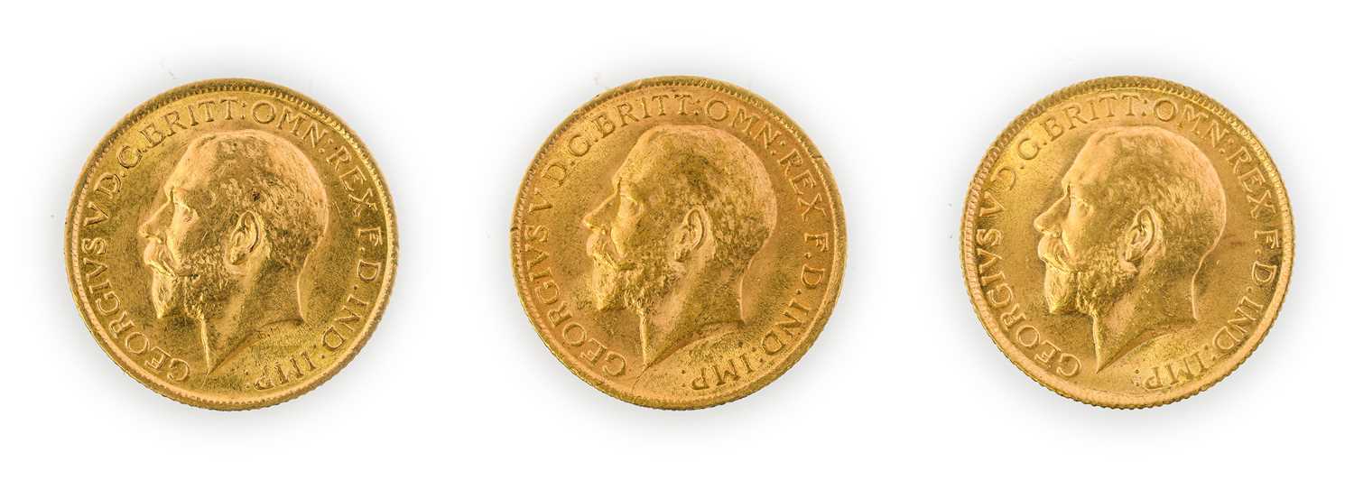 George V, Sovereigns (3), all 1915, bare head, (S.3996). Nearly extremely fine and better - Image 2 of 2