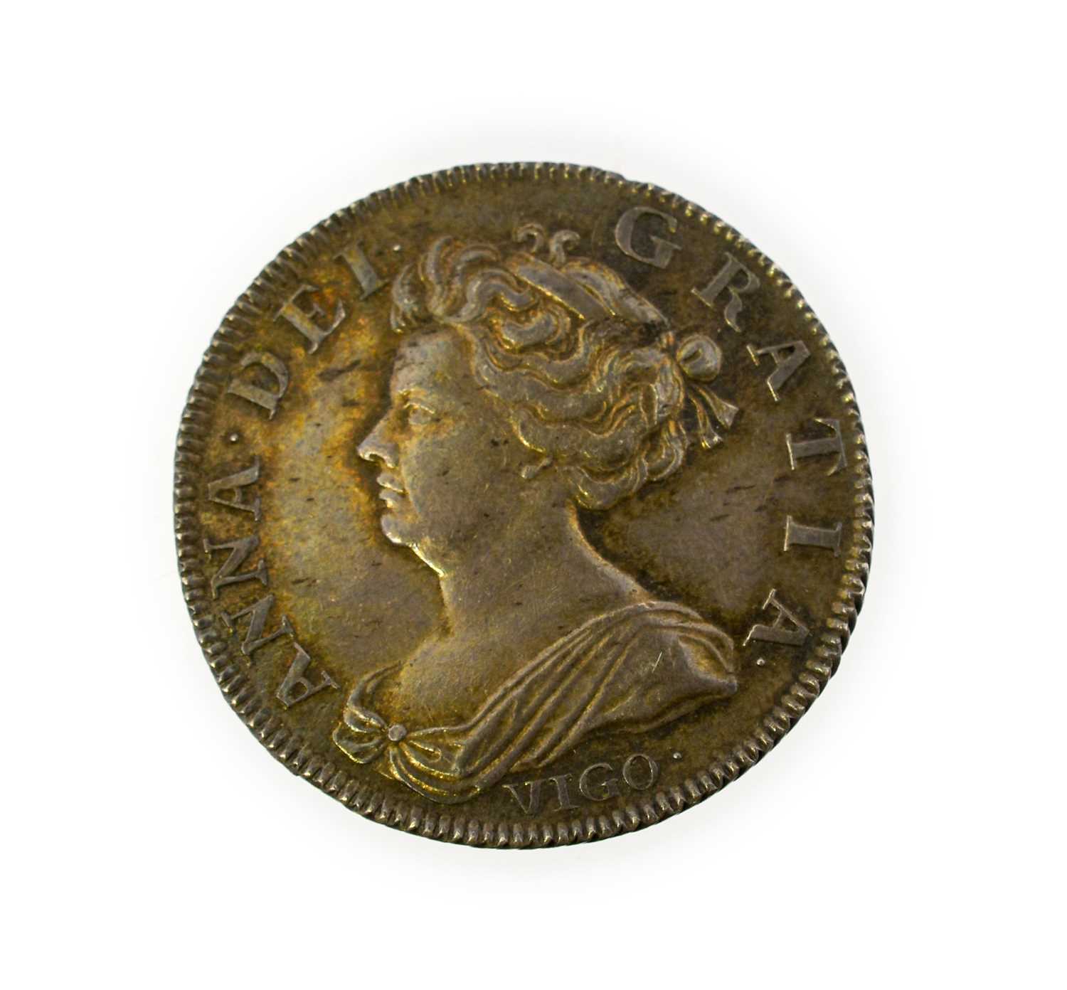 Anne, Shilling 1703 VIGO, second draped bust, rev. Pre-Union with Scotland crowned cruciform - Image 2 of 2