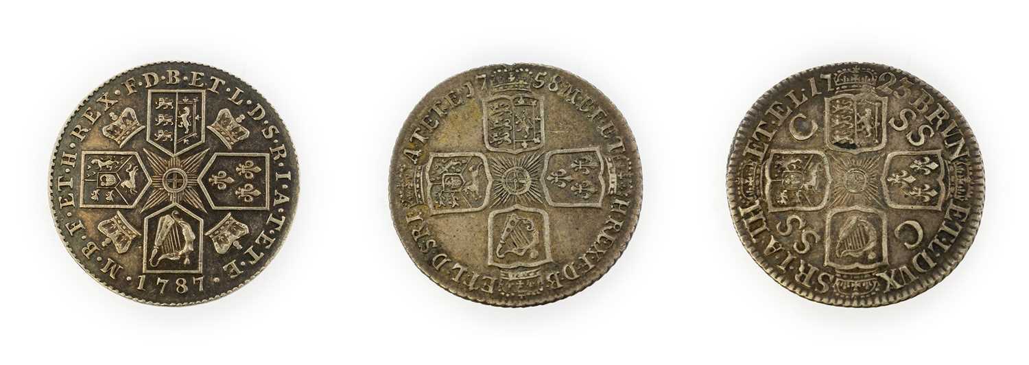 3 x Shillings comprising: George I 1723 first laureate & draped bust, rev. crowned cruciform shields