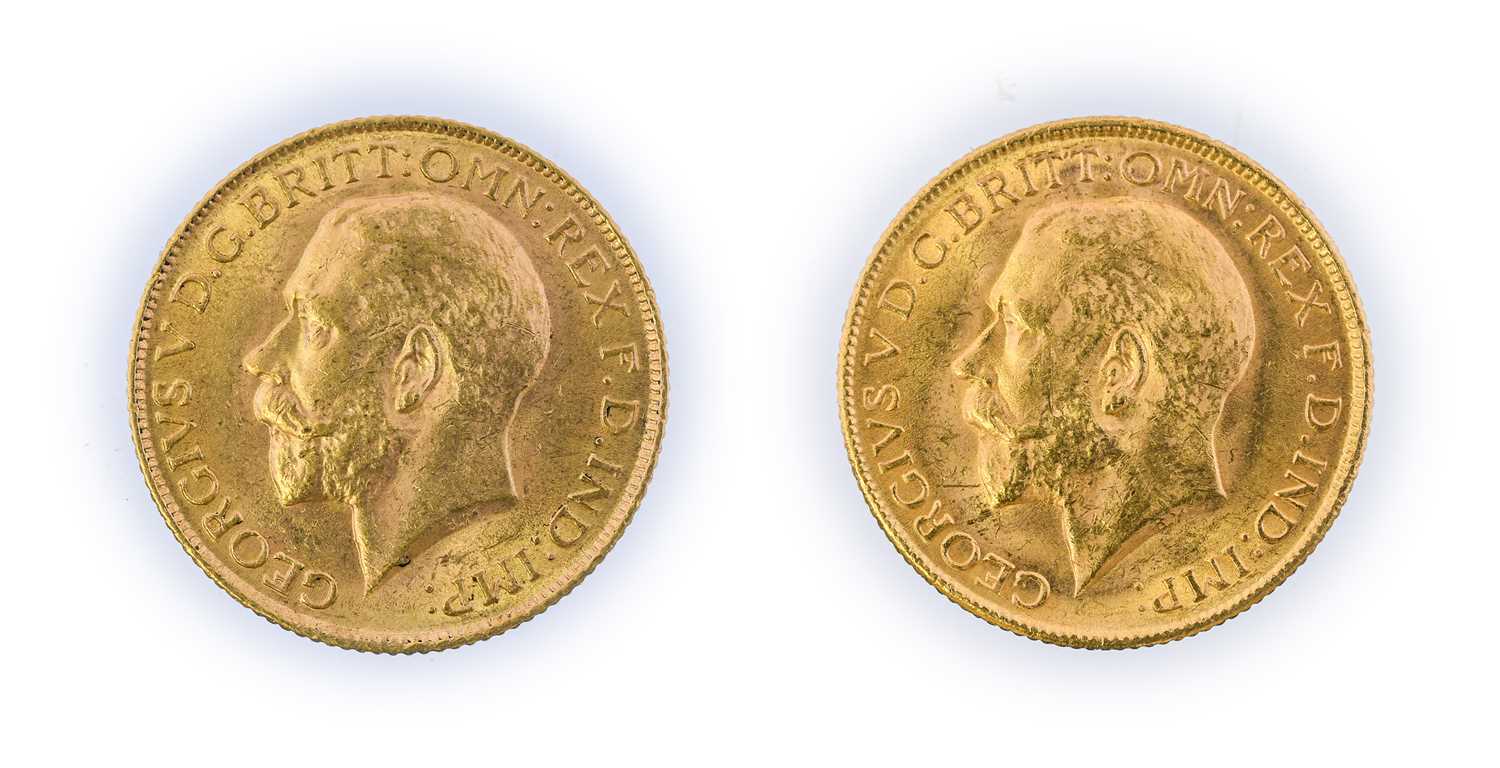 George V, Sovereigns (2), 1912 and 1912 Melbourne mint, bare head, (S.3996 and S.3999). Extremely - Image 2 of 2