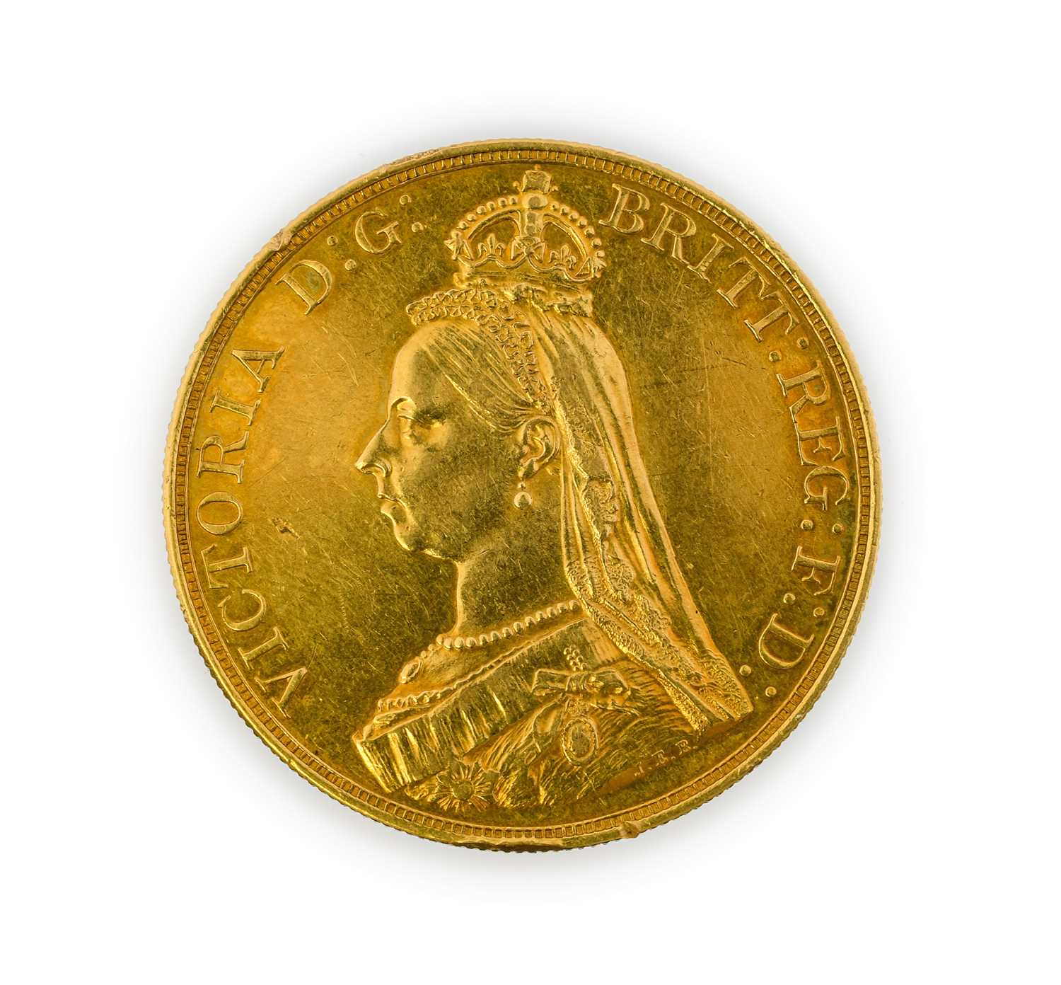 Victoria, Five Pounds, 1887, Jubilee head left, rev. St. George slaying dragon, (S.3864). Minor - Image 2 of 2
