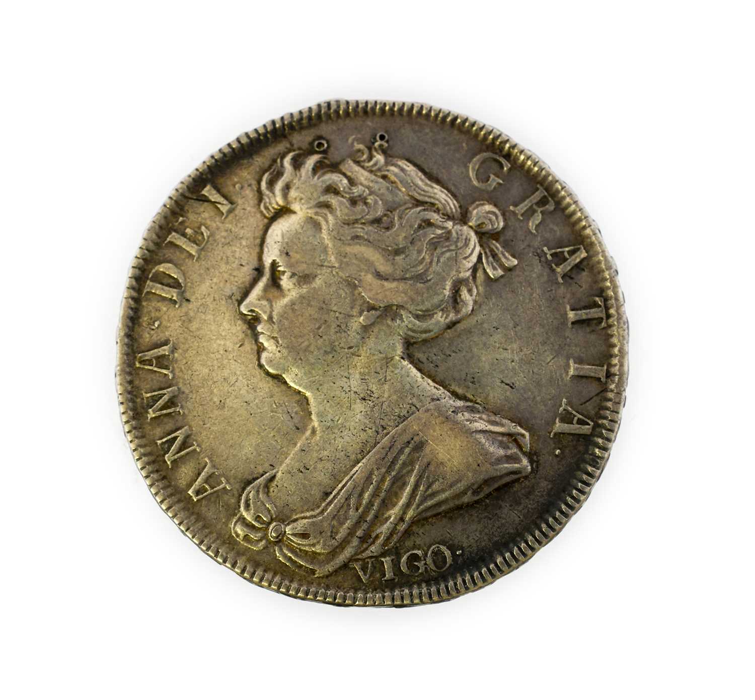 Anne, Halfcrown 1703 TERTIO, VIGO below bust, rev. Pre-Union with Scotland cruciform shields; obv. & - Image 2 of 2