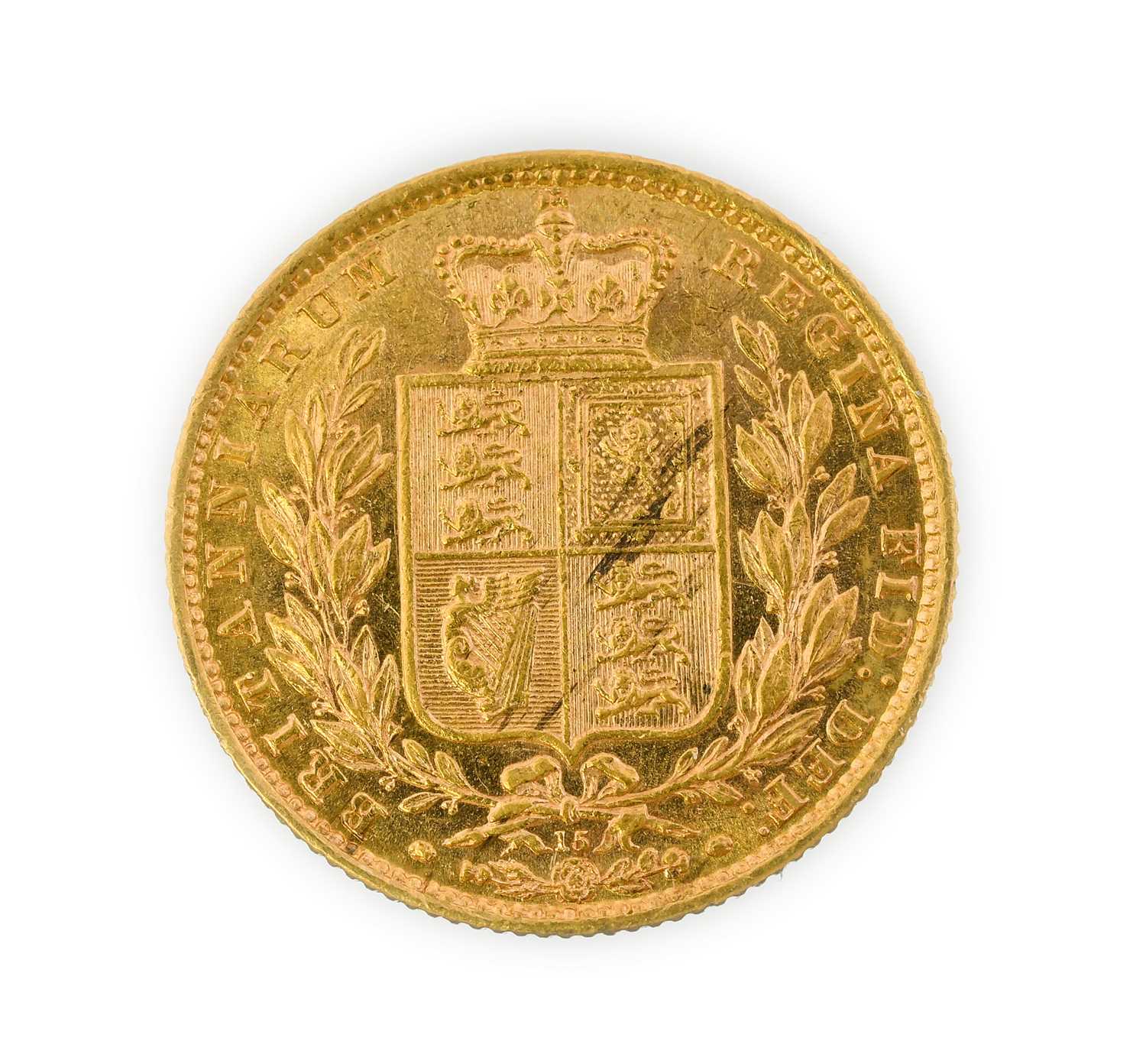 Victoria, Sovereign, 1873, young head left, rev. crowned shield, die number 15 below, (S.3853B).