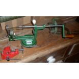 Patent apple peeler, corer and slicer machine, metal bean slicer and a small table vice