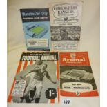 Three 1950's football programmes:- Manchester City v Wolves 1956, QPR v Halifax Town 1959, Arsenal v