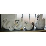 Large Dartmouth pottery swan with five smaller similar and three other items