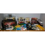 Large shelf of assorted Diecast vehicles including Corgi etc