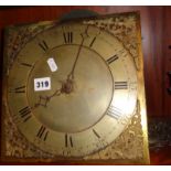 18th c. brass long case clock movement striking on a bell, William Wise of Wantage