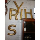 Victorian shop sign letters, gold painted metal (5)